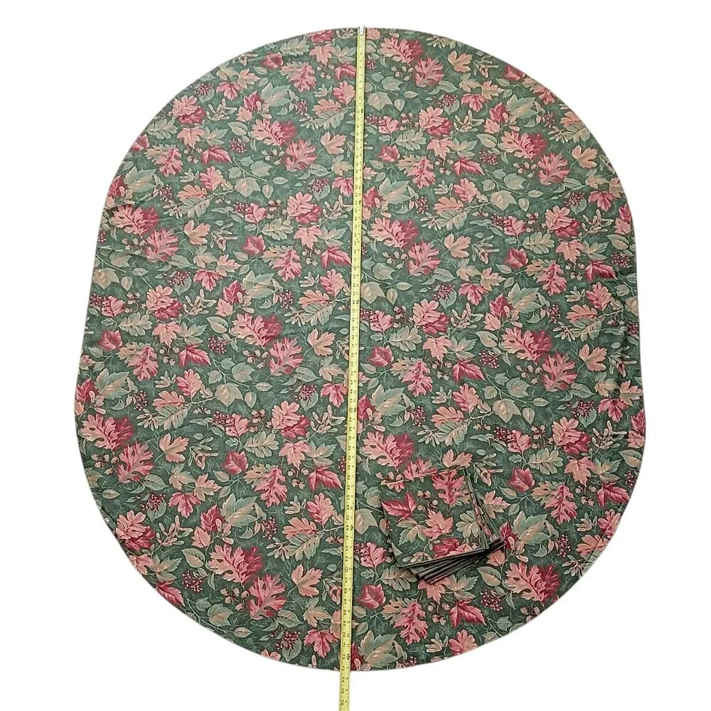 VTG Handmade Autumnal Leaf Print Artisan Oblong Tablecloth and 6 Napkins NEW